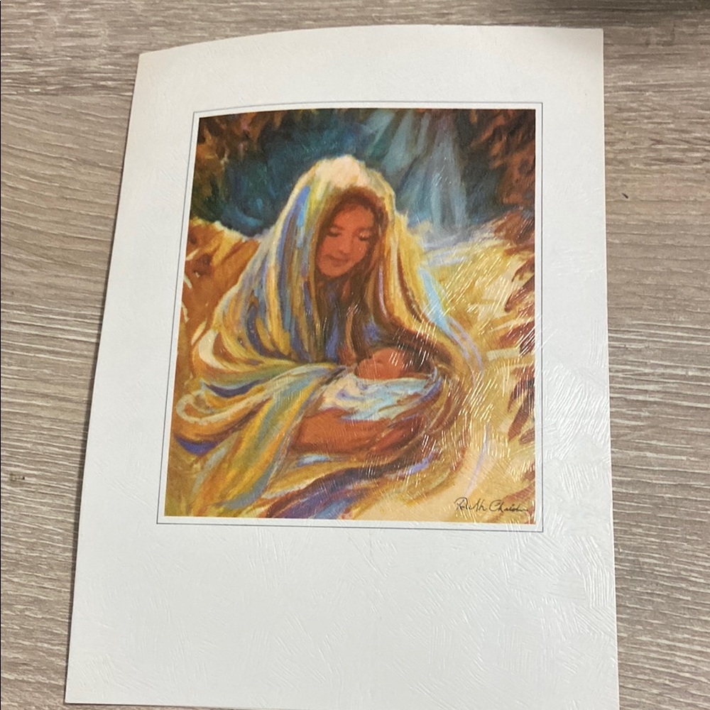 Vintage Mary With Child Art Print Postcard mouthpainted by Ruth Christensen